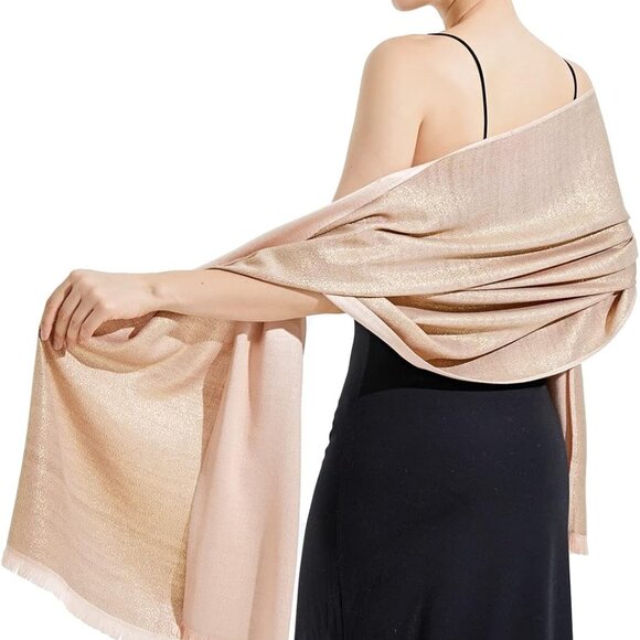 Sparkling Metallic Pashmina Shawl Wraps Scarf for Evening Party Bridal Wedding F - Picture 7 of 7